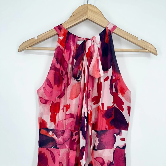 Eliza J Floral Print Halter Maxi Dress Chiffon Sleeveless Long Formal Gown Pink - Picture 9 of 13